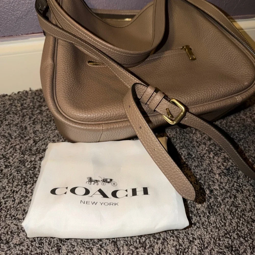Coach Cary Shoulder Bag Dark Stone Pebble Leather Crossbody Hobo - Picture 8 of 15